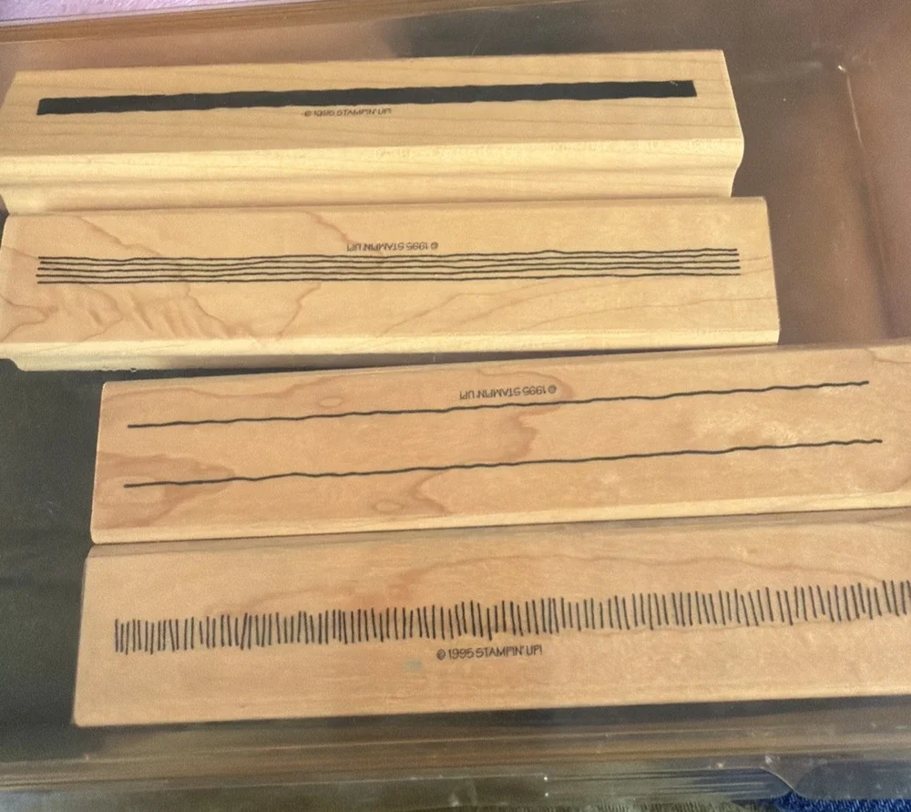 STAMPIN UP SET OF BOARDER STRIPES SET OF 4 Wooden with Rubber -Vintage